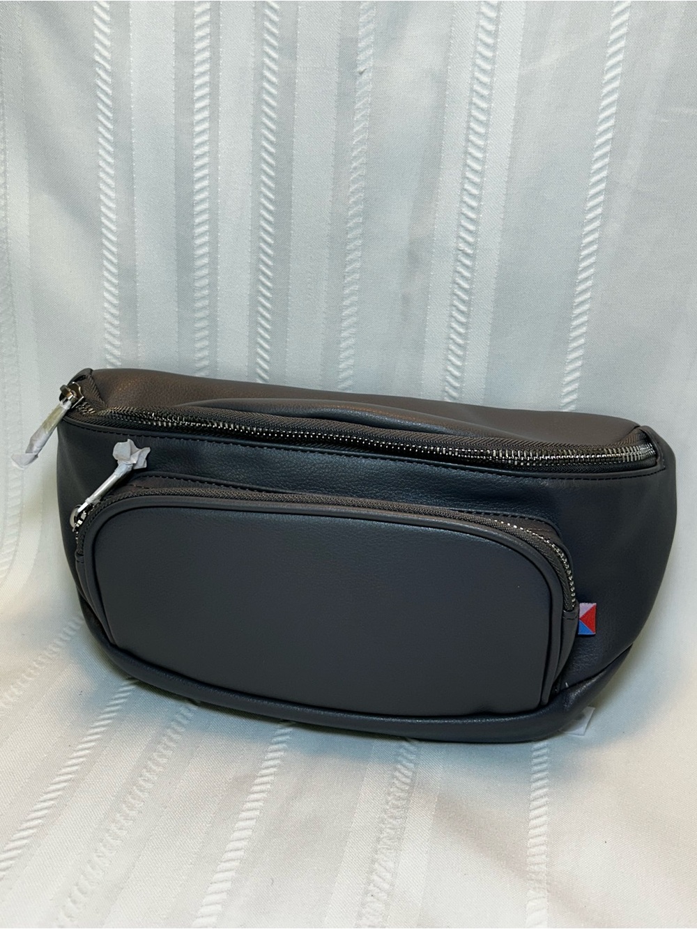 NWT Kibou Fanny Pack Diaper Bag Gray Vegan Leather Changing Mat Adjustable Strap